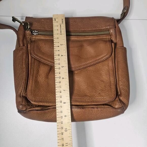 Fossil Ryder Satchel Purse Leather Handbag Crossbody Pebbled Classic Brown - Picture 10 of 16